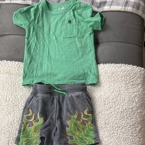 Green T-Shirt and Gray Shorts Set
